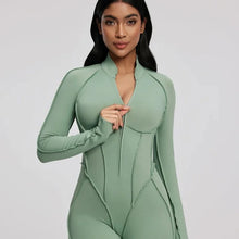Load image into Gallery viewer, FUBEIKE Women's Yoga Set Fashion Sexy Slim Fit Long Sleeve Zipper Sports Gym Workout Legging Bodysuits Outdoor Activewear