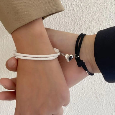2 Piece Magnetic Couple Hand Rope - Black & White Fashion Bracelets