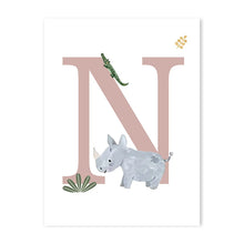 Load image into Gallery viewer, Customized Baby Name Poster Jungle Animals Lion Zebra Elephant Canvas Painting Kis Bedroom Wall Art Print Pictures Nursery Decor
