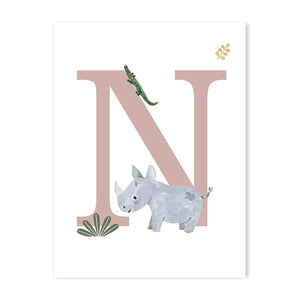 Customized Baby Name Poster Jungle Animals Lion Zebra Elephant Canvas Painting Kis Bedroom Wall Art Print Pictures Nursery Decor