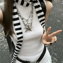 Load image into Gallery viewer, Women Harajuku Cotton Scarves Y2k Black Grey Stripe Long Scarves 180cm Thin Long Decorative Neckerchief Fashion Streetwear