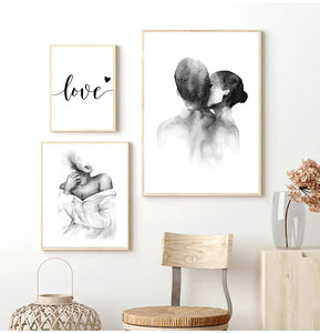 Romantic Couples Canvas Love Quotes Wall Art Black White Print