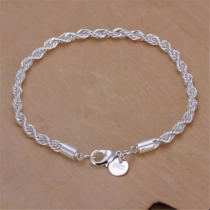 Silver Twisted Rope Chain Necklace Bracelet Set Fashion Jewelry High Quality