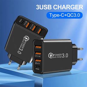 Type C USB Quick Charger: 4 Port PD Cell Phone Power Adapter White