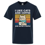 I Like Cats And Coffee Street Funny T-Shirt For Men Fashion Casual Loose Cotton Clothing Crewneck Breathable Tshirt Hip Hop Tees