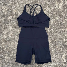 Load image into Gallery viewer, Solid Color Gym Bike Yoga Set Short Legging Cross Back Sport Bra 2pc Tracksuit Athletic Women Gym Suit Comprehensive Training Jo