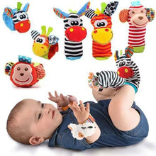 Load image into Gallery viewer, 0-12 Months Baby Rattles Toys - Animal Socks + Rattle Wrist Strap - Pacifier Toys