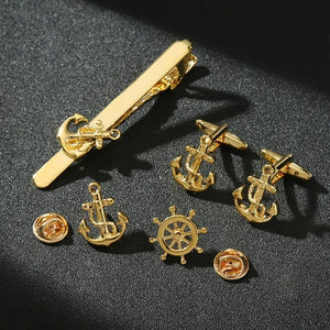 High-End Anchor Rudder Cufflinks & Tie Clip Set, Navy Style, Men's Gifts