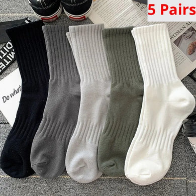 Men's High Waist Sports Socks - Couple Athletic Mid Tube Basketball Solid Color