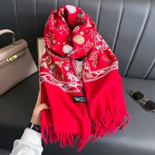 Load image into Gallery viewer, Women Winter Cashmere Scarf Embroidered Thick Shawl Wrap
