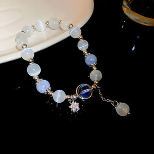 Blue Opal Stone Bracelet - Shiny Crystal Moon Star Bangle for Women Girls