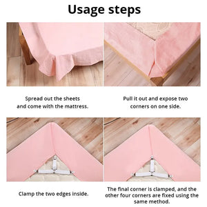 4Pcs Bed Sheet Fasteners - Adjustable Elastic Clips for Mattress Cover & Bed Sheet Organizer