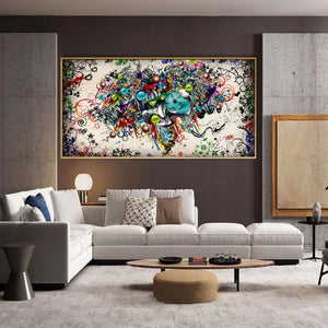 Modern Abstract Line Wall Art - Colorful Flowers - Oil on Canvas Posters and Prints