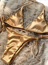 Load image into Gallery viewer, Halter Brazilian Metallic Satin Bikini Women Swimwear Female Swimsuit Two-pieces Bikini Set High Cut Bathing Suit Swim Beachwear