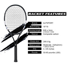 Load image into Gallery viewer, ALPSPORT Carbon Fiber Tennis Racket T800 18K-Professional Grade with Bag&amp;Strap Lightweight Training Racquet for Adults Men&amp;Women