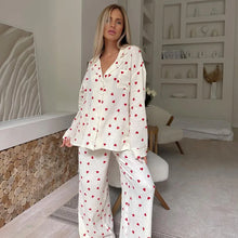Load image into Gallery viewer, Summer New Love Heart Print Pyjama 100% Cotton Long Sleeve Set 2Pcs Outfit Lapel Sleepwear Button Down Women's Pajamas Nightwear