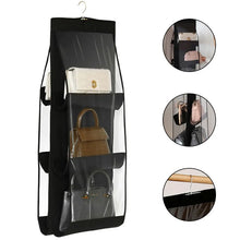 Load image into Gallery viewer, Black Handbag Hanging Organizer - 6 Pocket Foldable Storage Bag