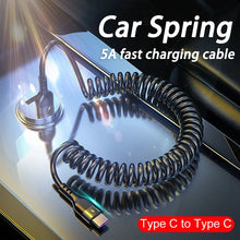 Load image into Gallery viewer, USB Type C 66W Car 5A Fast Charging Type C to Type C Spring Telescopic Cable For iPhone 15 Samsung Huawei Xiaomi Redmi OnePlus