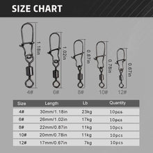 Load image into Gallery viewer, 50pc/box Stainless Steel Fishing Connector Pin Bearing Rolling Swivel with Snap Fishhook Lure Accessories