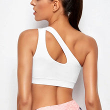 Load image into Gallery viewer, Women Sports Bra Push Up Fitness Bras One Shoulder Shockproof Yoga Bra Black White Yoga Running Bra Sexy Vest