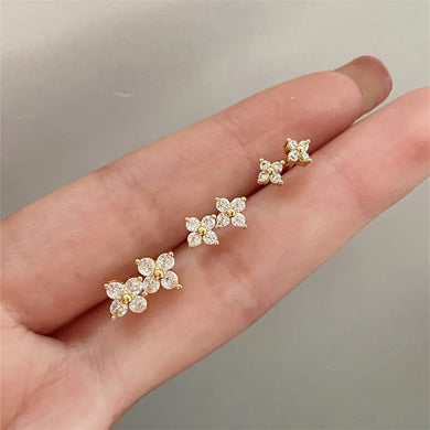 Gold Color Flower Shape CZ Stud Earrings Women's Party Wedding Fashion Jewelry