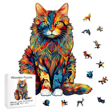 Load image into Gallery viewer, Colourful Cat Wooden Puzzle Irregular Animal Shaped Wooden Puzzle Puzzle Toy Birthday Gift
