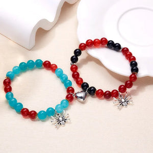 2 Pcs Halloween Spider Couple Bracelets - Magnetic Heart Matching Crystal Bangles