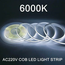 Load image into Gallery viewer, 220V COB LED Strip Light Flexible Tape Lights Smart IC No Need Driver High Bright 240 LEDs Linear Lighting RA95 Warm White 1-5m