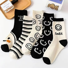 Load image into Gallery viewer, Happy Face Crew Socks - Cartoon Cat Mid Tube Women&#39;s Stockings