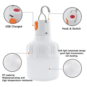 Rechargeable LED Lamp Bulb Portable Camping Fishing Emergency Light
