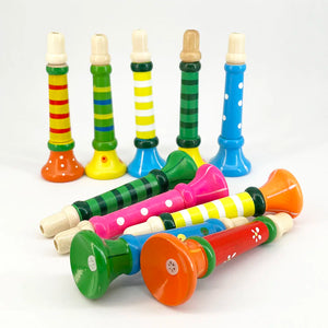 Wooden Trumpet Toy Horn Whistle - Kids Educational Montessori Musical Instrument