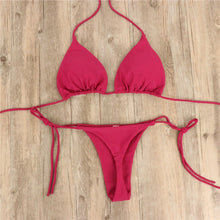 Load image into Gallery viewer, Women Tie Sexy Thong Bikini Set Side Swimsuit Bandage Style Brazilian Swimwear Split Strap Adjustable Solid Female Swimsuit Set