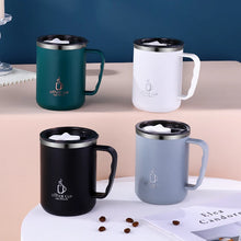 Load image into Gallery viewer, 500ml/17oz 304 Stainless Steel Water Bottle Double Layers Coffee Mug Milk Cup With Plastic Lid And Handle
