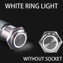 Load image into Gallery viewer, 16 19 22mm With Wire Waterproof Metal Push Button Switch  LED Ring/Power Light Momentary Latching   5/12/24/220V silver1NO1NC