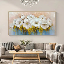 Load image into Gallery viewer, Scandinavian Luxury Wall Art Large White Floral Gold Leaf Abstract Poster Print