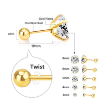 Load image into Gallery viewer, LUXUSTEEL 1Pairs/2Pcs Stainless Steel Crystal Studs Earrings For Women Men 4 Prong Tragus Round Clear Cubic Zirconia Ear Jewelry