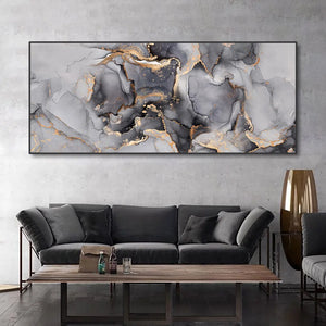 Large Abstract Black Gold Canvas Painting Marble Texture Wall Art Modern Decor