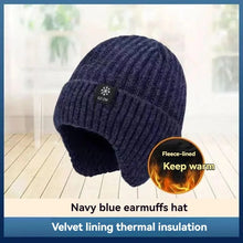 Load image into Gallery viewer, Outdoor Men Winter Knitted Hat Plush Warmth Peaked Cap Earmuff Casual Fashion Faux Fur Lined Bomber Hats Cycling Ear Protection