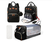 Load image into Gallery viewer, 3 In 1 Diaper Bag Backpack Foldable Baby Bed Waterproof Travel Bag with USB Charge Diaper Bag Backpack with Changing Bed 3 types
