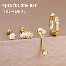 Load image into Gallery viewer, 4PCS Stainless Steel Circle Huggie Hoop Earrings Set for Women Gold Color Unique Zircon Flower Stud Earring Piercing Jewelry