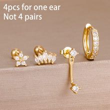 Load image into Gallery viewer, 4PCS Stainless Steel Circle Huggie Hoop Earrings Set for Women Gold Color Unique Zircon Flower Stud Earring Piercing Jewelry
