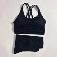 Load image into Gallery viewer, Solid Color Gym Fitness Set Tight Soft cross Fitness Bra 2pc compression High Waist Yoga Legging Suit Comprehensive Training Jog