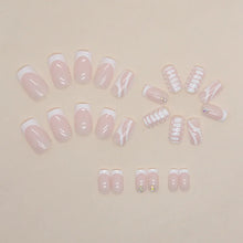 Load image into Gallery viewer, 24 Short French Diamond Nails Set with Jelly &amp; Nail File | Manicure DIY Kit