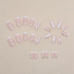 24 Short French Diamond Nails Set with Jelly & Nail File | Manicure DIY Kit