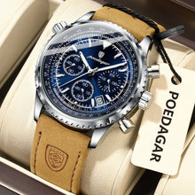 Load image into Gallery viewer, POEDAGAR Luxury Business Men's Watch Waterproof Luminous Date Chronograph Leather Man Clock Fashion Quartz Watches For Men Reloj