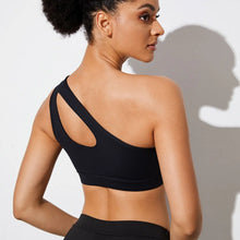 Load image into Gallery viewer, Women Sports Bra Push Up Fitness Bras One Shoulder Shockproof Yoga Bra Black White Yoga Running Bra Sexy Vest