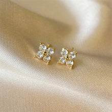 Load image into Gallery viewer, Gold Color Flower Shape CZ Stud Earrings Women&#39;s Party Wedding Fashion Jewelry