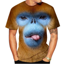 Load image into Gallery viewer, New casual men's new 3D design spoof gorilla funny monkey T-Shirt Funny pout monkey 3D printing Summer Short Sleeve Shirt Kids