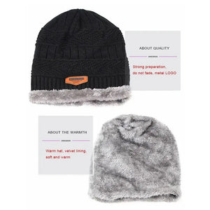 Men's & Women's Winter Beanie Hat - Thick Knitted Cap with Fur Lining, Warm Gorro