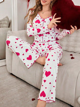 Load image into Gallery viewer, Autumn Winter 2 Pieces Pajamas Sets for Women Sleepwear Heart Print Long Sleeve Tops with Long Pants Trouser Set Pyjamas